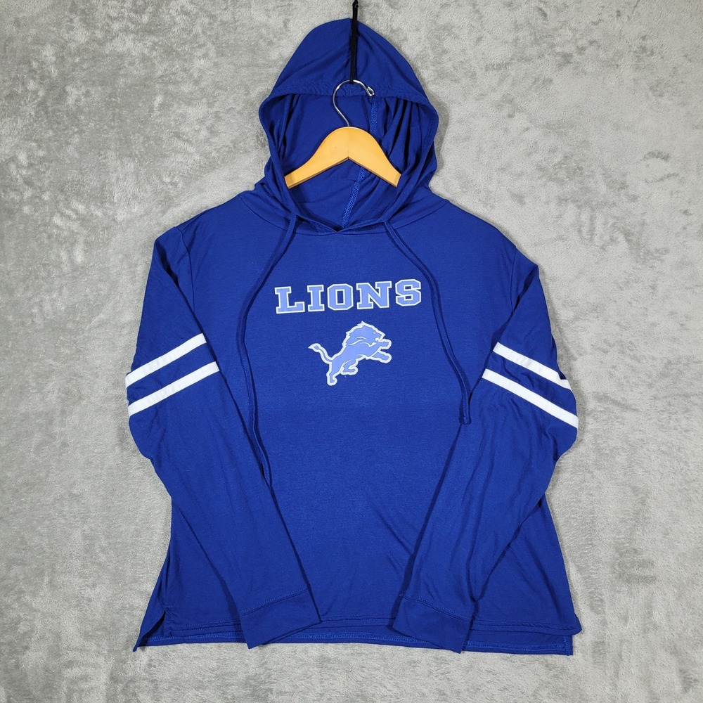 Detroit Lions Hoodie Women Large Blue Sleepwear Pullover Stripe NFL Team Apparel